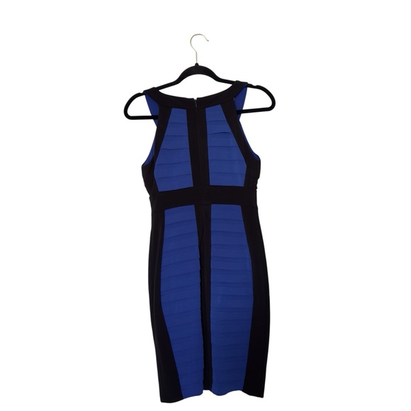 Cache 4 Royal Blue Black Color-block Cocktail Pleated Sleeveless Sheath Dress - Picture 2 of 8